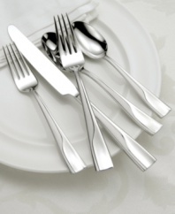 Modern flatware with a twist, Oneida's Splice pattern puts together matte and polished stainless steel. Squared handles keep place settings streamlined for parties of four.