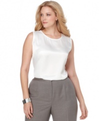 Kasper's plus size top is the ideal layer-it's sleeveless, polished and the perfect length to tuck in.