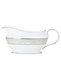 To entertain with grace and style look no further than this Bellina sauce boat from Lenox's dinnerware and dishes collection. Elegant bone china with a delicate floral design and textured white beads is finished with platinum trim. Sauce boat shown right. Qualifies for Rebate
