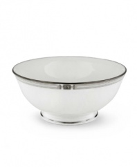 An art deco inspired design, platinum trim and metallic dots lend the Westerly Platinum fruit bowl sophisticated polish. This versatile collection perfectly coordinates with a variety of stemware and table linens. Qualifies for Rebate