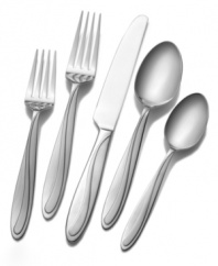 Put a festive twist on casual tables with fresh and playful Chelsea Frost flatware. A raised curve adds definition to each stainless steel place setting and serving utensil. Ideal for entertaining, with service for 8.