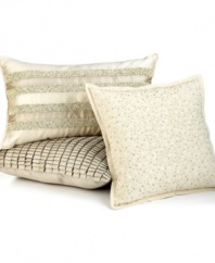 Ornate pleating renders sumptuous texture in this Celestial decorative pillow from Hotel Collection, featuring a luminous golden hue. Zipper closure.