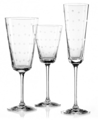Savor your favorite wine with the sharp style of the Larabee Dot wine glass (shown center). Etched polka-dots on clear crystal lend elegance to any vintage.