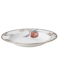 A tapestry of exotic florals, the Pashmina rim soup bowl from Wedgwood offers a look of vintage grandeur and, in dishwasher-safe bone china, modern-day durability. With gold banding.