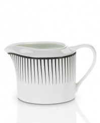Have fun with the stylized stripes and serious durability of Mikasa's Cheers creamer. Bone china in black and white caters modern tables with a sense of whimsy.