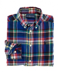 A classic plaid pattern defines the long-sleeved Blake shirt in soft brushed cotton twill.
