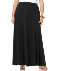 Elongate your look this season with NY Collection's plus size maxi skirt, finished by godet pleating.