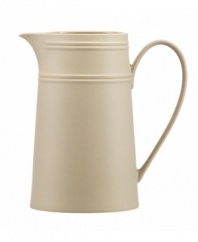 Elegance comes easy with the Fair Harbor large pitcher, perfect for iced coffee or tea. Durable stoneware in a serene sandy hue is half glazed, half matte and totally timeless.