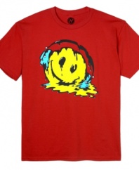 Stop the world. This Hybrid smiley T shirt graphic melts with you.
