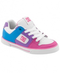 Sweet skater style comes with cool contrast colors on this sneaker from DC Shoes.
