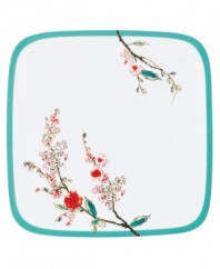 Make your favorite dish sing with the bright watercolor-inspired birds and florals of Chirp square plates from Lenox Simply Fine dinnerware. The dishes, including this dinner plate, are as durable as they are stylish, and are made of chip-resistant bone china. Qualifies for Rebate
