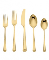 Golden touch. With lightly hammered handles made of gold-plated steel, Imperial Caviar flatware sets a new trend in fashionable dining. A slender silhouette and angled tip style place settings with the chic brilliance of Marchesa by Lenox.