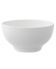 Fresh modern from Villeroy & Boch dinnerware. The dishes in this set are sheer white china in a clean round shape that inspires simply harmonious dining. A soft fluidity and radiant glaze give this French rice bowl quiet elegance and lasting appeal.