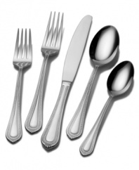 Classically styled, the Regent Bead flatware set transitions beautifully from everyday meals to finer occasions in polished, top-quality stainless steel. Scallop and beaded detail define service for twelve with ageless elegance. From Mikasa.