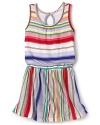She'll light up the playground in this cheery, brightly striped skort romper from Little Ella.