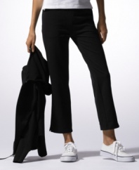Look fashionable even on-the-go! It's easy in this comfortably chic cropped spa pant. Small logo detail at right hip. On-seam pockets. Inside drawstring at elastic waistband. Approximate inseam: 26 inches.