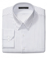 With a sleek, fitted style, this striped shirt from Geoffrey Beene is a modern addition to your work rotation.