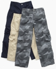 Three different styles to choose from gives him three chances to showcase his military-inspired fashion in these cargo pants from Greendog.