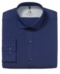 Sophisticated stripes get a shot of cool color with this slim-fit shirt from Geoffrey Beene.