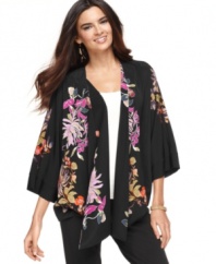 Alfani's jacket is full of exotic flourishes, from it's striking silhouette to its vibrant floral print.