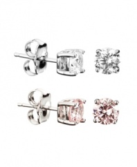 Mix and match. CRISLU's set of sparkling stud earrings lets her choose which style to wear. Children's stud earrings include both clear and pink cubic zirconias (1/2 ct. t.w.) crafted in platinum over sterling silver. Approximate diameter: 4mm.
