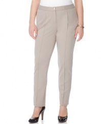 Give your casual looks a dressier feel with Alfani's plus size skinny pants, crafted from stretch ponte.