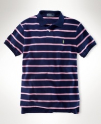 Rendered in ultra-breathable cotton mesh, a classic-fitting polo channels preppy style with a sleek striped pattern.