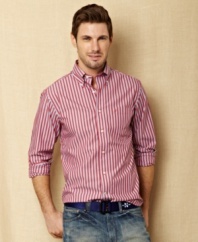 Whether you're clocking in or relaxing, this striped shirt from Nautica will be the perfect addition to your wardrobe.