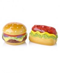 No backyard barbecue is complete without hot dogs and hamburgers! Clay Art's collection of serveware delivers with indispensable, summer-fun salt and pepper shakers topped with everyone's favorite fixings.