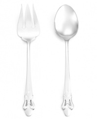 In the tradition of elegance, the Fleur de Lis hostess set includes a serving fork and spoon distinguished by the old-world emblem. Pierced accents add to its European splendor in best-quality stainless steel. Complements Fleur de Lis flatware, also by Ginkgo.