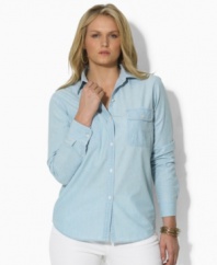 Plus size fashion in cotton chambray. This shirt from Lauren by Ralph Lauren's collection of plus size clothes offers polished style, tailored for a relaxed fit.