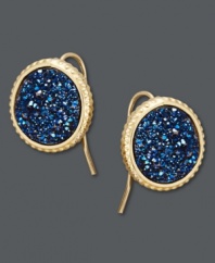 Inspire your look with bold color and a hint of shimmer. Like cool Caribbean water, these blue druzy earrings will reflect the light. Crafted in 14k gold. Approximate drop: 1/2 inch.