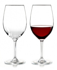 Elegantly shaped to enhance the flavor of robust, young reds like Bordeaux, Merlot and Cabernet, this glass (shown center) has a large bowl that lets the wine's full bouquet unfold. Stands 8 7/8 tall and holds 21 1/2 ounces of wine.