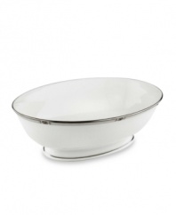 An art deco inspired design, platinum trim and metallic dots lend the Westerly Platinum open vegetable bowl sophisticated polish. This versatile collection perfectly coordinates with a variety of stemware and table linens. Qualifies for Rebate