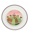 Farmers till fields up and down the hillside on this Design Naif bread and butter plate, featuring premium Villeroy & Boch porcelain.