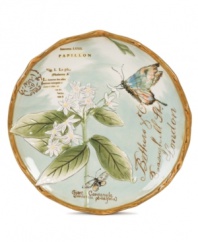 A charming part of any casual landscape, the fanciful Toulouse salad plates from Fitz and Floyd is brimming with life, from its sculpted blooms and twig edge to colorful butterflies.