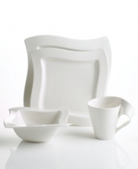 Explore new shapes for your table with the innovative New Wave 4-piece place settings in white fine china. Distinguished by angular shapes in fluid wave designs, each piece works together to create a host of options for imaginative presentation. From Villeroy & Boch's collection of dinnerware and dishes.