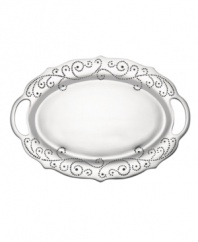 With a feminine edge and pretty perforated detail, the large French Perle handled tray from Lenox's collection of serveware and serving dishes holds roast turkey, grilled fish, or a pile of BLTs with decidedly vintage charm. In pure aluminum, it's a brilliant complement to French Perle dinnerware. Qualifies for Rebate