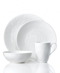 White dinnerware is fresher than ever with the sculpted blooms of Marchesa. Inspired by the designer's couture gowns, the Marchesa Rose place settings by Lenox tell a story of modern romance in sublime, dishwasher-safe bone china.