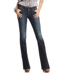 Add these GUESS? Daredevil jeans to your wardrobe, the dark wash & classic bootcut style make these a denim staple!