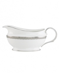 Inspired by the trim on an elegant gown, the graceful Lace Couture gravy boat features an intricate platinum border that combines harmoniously with white bone china for unparalleled style. From Lenox. Qualifies for Rebate