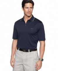 Stay cool and dry no matter how your game is going in this zip-placket polo shirt from Greg Norman for Tasso Elba.