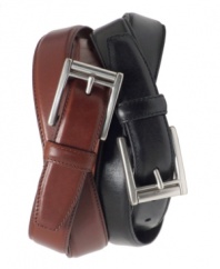 Add instant polish for the office or the weekend when you throw on this sleek leather belt from Lauren by Ralph Lauren.