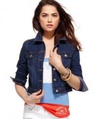 Add undeniable cool to your street gear with this cropped jacket from Tommy Girl! Sporting a dark wash and faded effect, this layer is the denim advocate for great, just kickin' it, style!