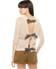Sheer knit and an open back make RACHEL Rachel Roy's sweater the sexiest knit you've ever seen! The bows add a sweet touch to the look.
