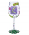 Confetti, streamers and words starting with your initial of choice make Lolita's hand-painted Love My Letter L wine glass a must for Lisa, Leah and Lily. With a signature drink recipe on its base.