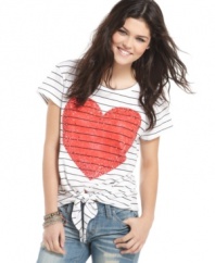Stripes and rhinestones unite on this printed top from The Classic that lets you wear your heart on your chest! Don it with your perfectly worn-in denim for a style you're sure to love!