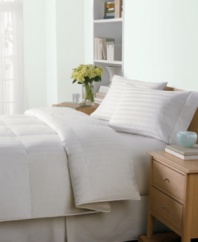 With fabulous loft, a smooth cotton cover and damask stripes, this Charter Club down comforter transforms your bed into a refuge. Featuring ecoDown fill that won't aggravate allergies. Baffle box construction helps to keep fill in place. Also features Embroidered corner silk.