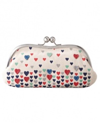 Show your sweet side with an adorable feminine clutch offered in a variety of pretty prints. A classic frame silhouette and shiny silvertone hardware add the perfect finishing touches to this adorable style.