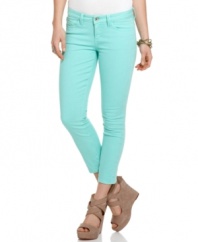 Embrace the blues with these trend-forward colored jeans from GUESS? ... pair with sky-high wedges to elongate the line!